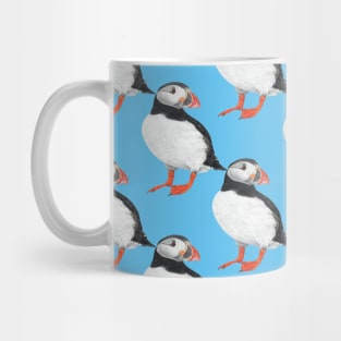 Puffin pattern on blue Mug